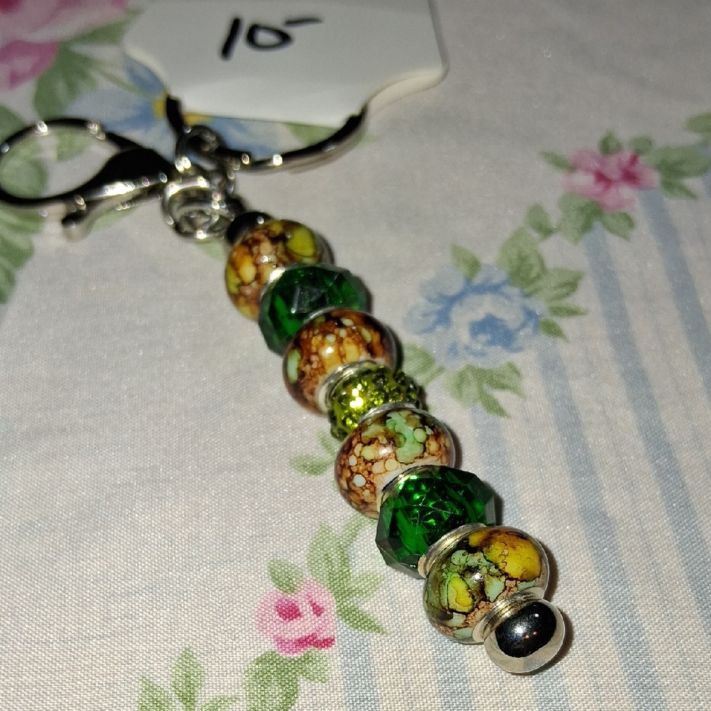 Green and Brown Beaded Keychain